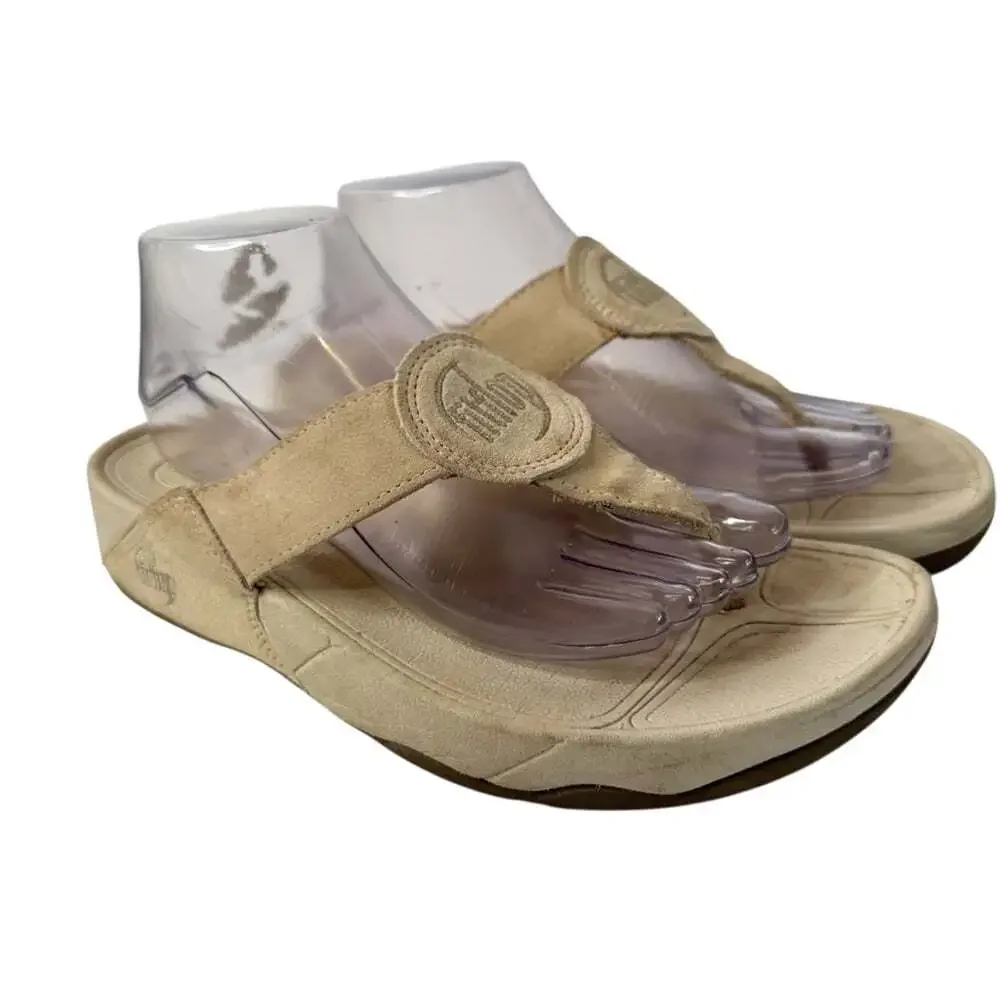 FitFlop Lulu Suede Toe Post Sandals Beige Wobbleboard Comfort Casual Summer 9